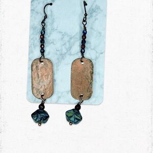7012. Handmade Abstract Green and Coppertone Earrings